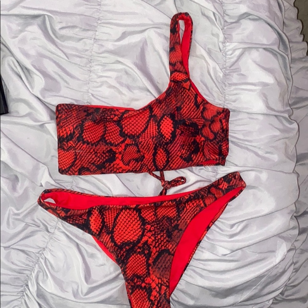red animal print bikini